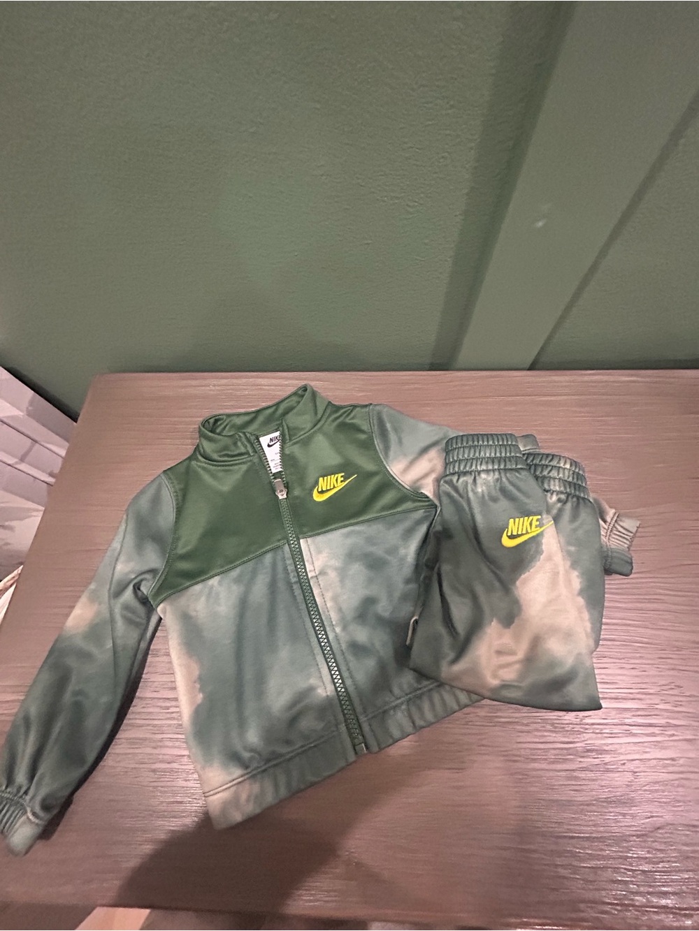 Nike Green and Yellow Kids Athletic Track Jacket and Pants